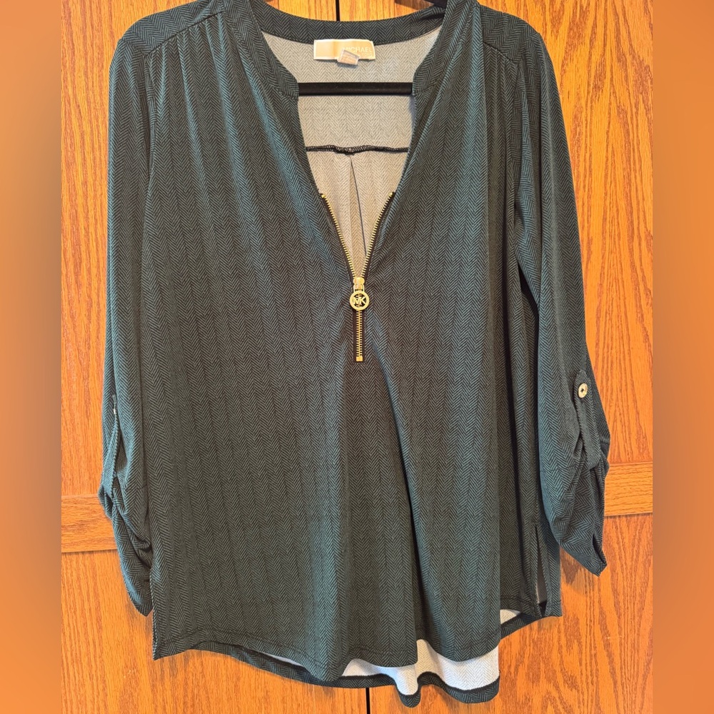 Michael Kors Green/black Blouse with Gold Zipper